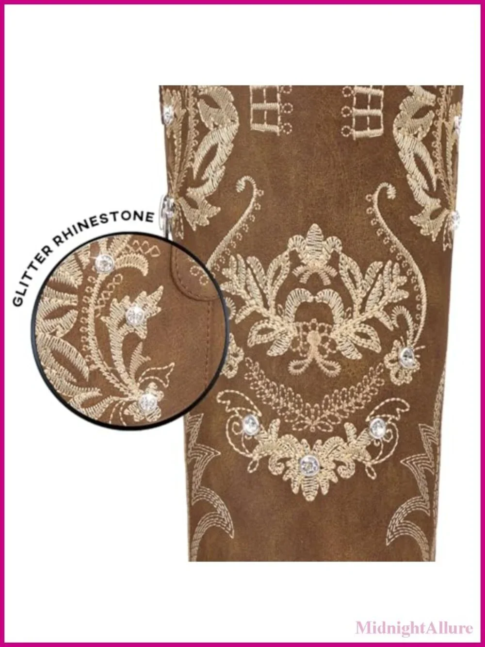 Western Cowgirl Boots Knee High Rhinestone Embroidered Pointed Toe
